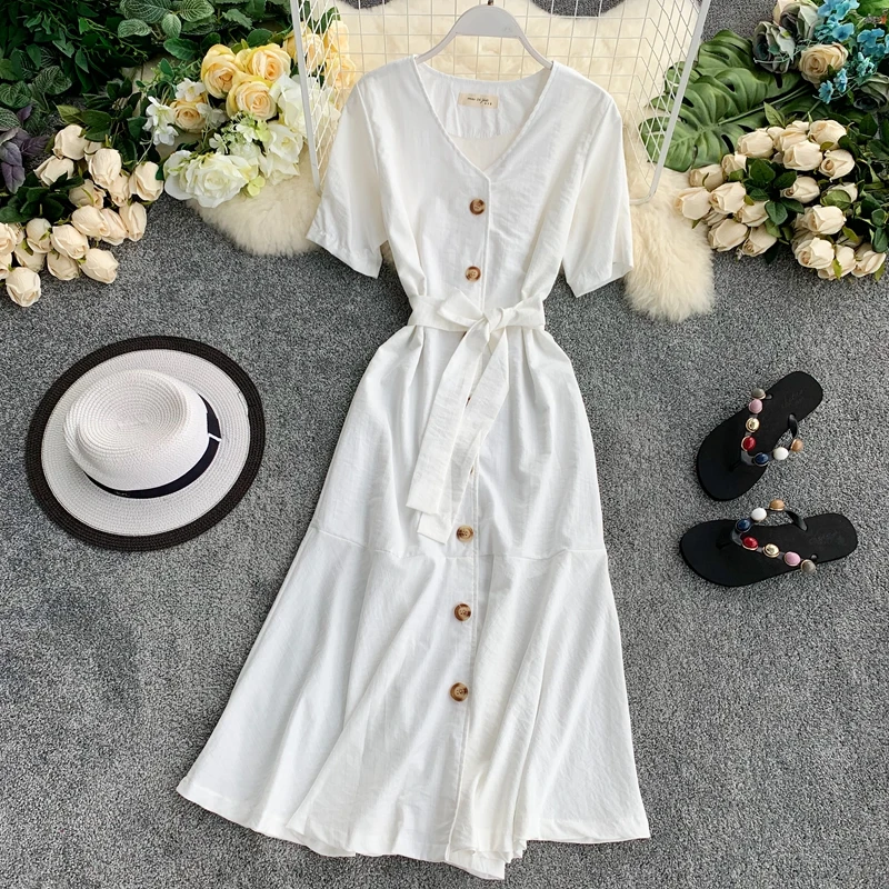 FMFSSOM женское милое платье 2019 новое летнее однобортное приталенное с v образным