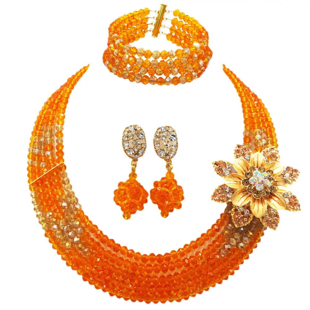 Модное оранжевое Золотое АБ хрустальное ожерелье из нескольких нитей
