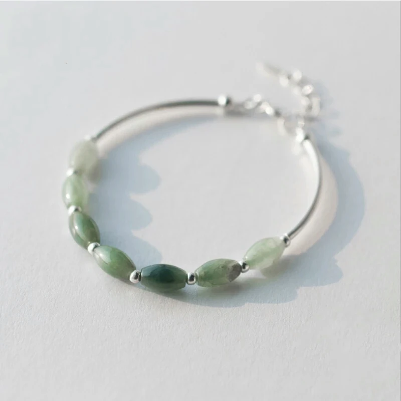 

925 Sterling Silver Adjustable Bracelet Natural Green Crystal Beads with Bracelet For Women Fashion Luck Jewelry S1448