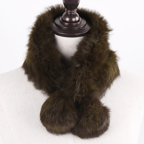 armygreen New Lady Real Natural Rabbit Fur Scarf Women Winter Fashion Knitted Rabbit Fur Muffler Natural Soft Warm Real Rabbit Fur Scarves - Цвет: armygreen