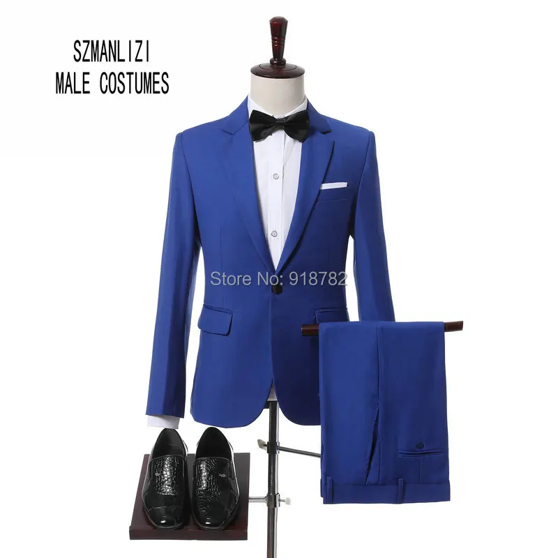 

Costume Mariage Homme 2018 New Designs Real Photos Royal Blue 2 Piece Set Wedding Groomsman Suit Prom Party Suit Tuxedo
