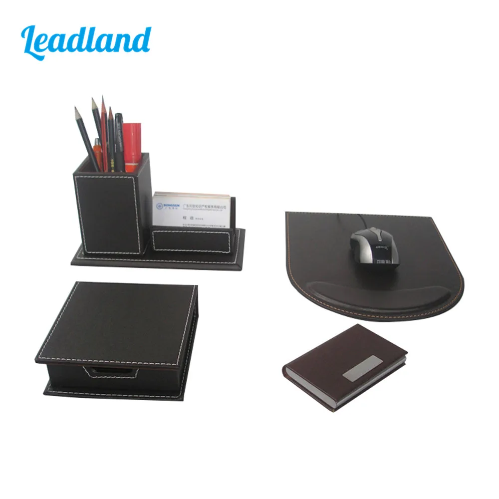 Kingfom Custom Desk Organizer Set Office Accessories Stationery Storage Box PU Leather Card Holder Mouse Pad Pen Box