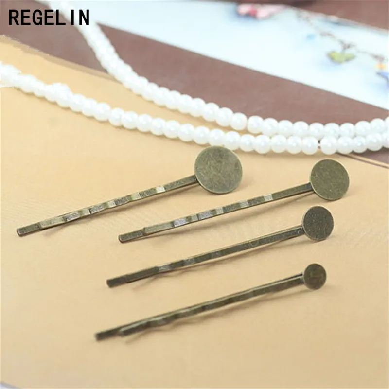 

REGELIN Vintage Headwear Jewelry Setting Cabochon Base Blank Bezel Trays 6/8/10/12mm 20pcs Cabochon Cameo DIY Hairpins Barrettes