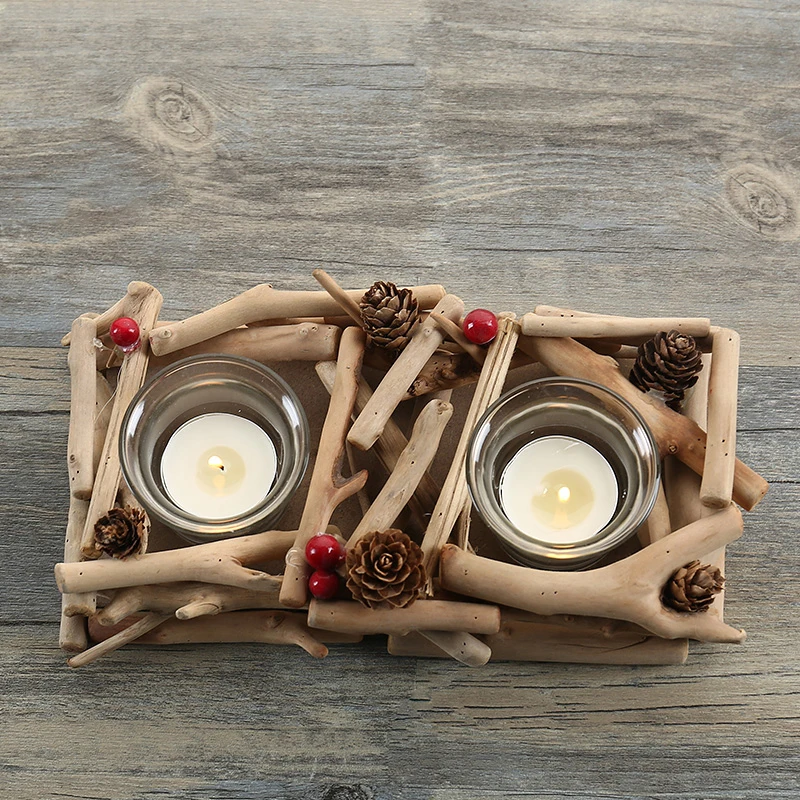 1 шт. ручной работы деревянный подсвечник двойной чашки Подсвечник Подсвечники