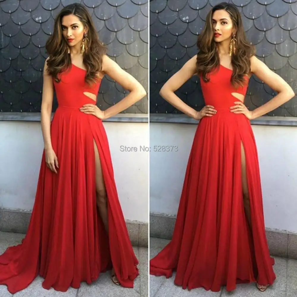 Фото YNQNFS PD35 Vestidos de Fiesta, шифоновое платье на одно плечо, сексуальное платье для выпускного вечера с разрезом по бокам, красное №3