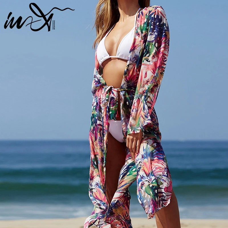 In X Сексуальная Шифоновая туника с принтом saida de пляжное платье Sarong модные пляжные