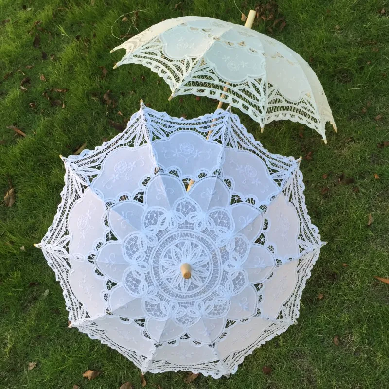Новый Винтажный кружевной зонтик ручной работы с вышивкой белый и бежевый Battenburg