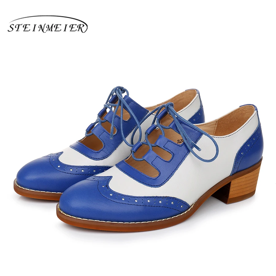 Genuine sheepskin leather brogues lady yinzo designer vintage Pumps shoes handmade oxford for women black red blue 2020 | Обувь