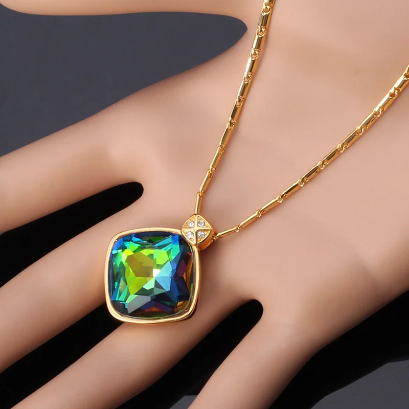 U7 Кристал Кулон Ожерелье Мода Ювелирные Украшения Подарок Подвеска Камень С