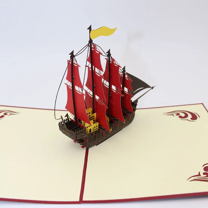 3D Ручная работа морской глазь красный флаг Парусный корабль ретро Пиратская