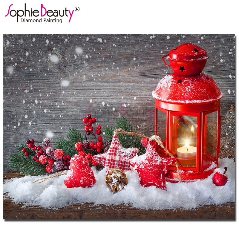 Картина из страз сделай сам Sophie Beauty вышивка крестиком фонарик снег