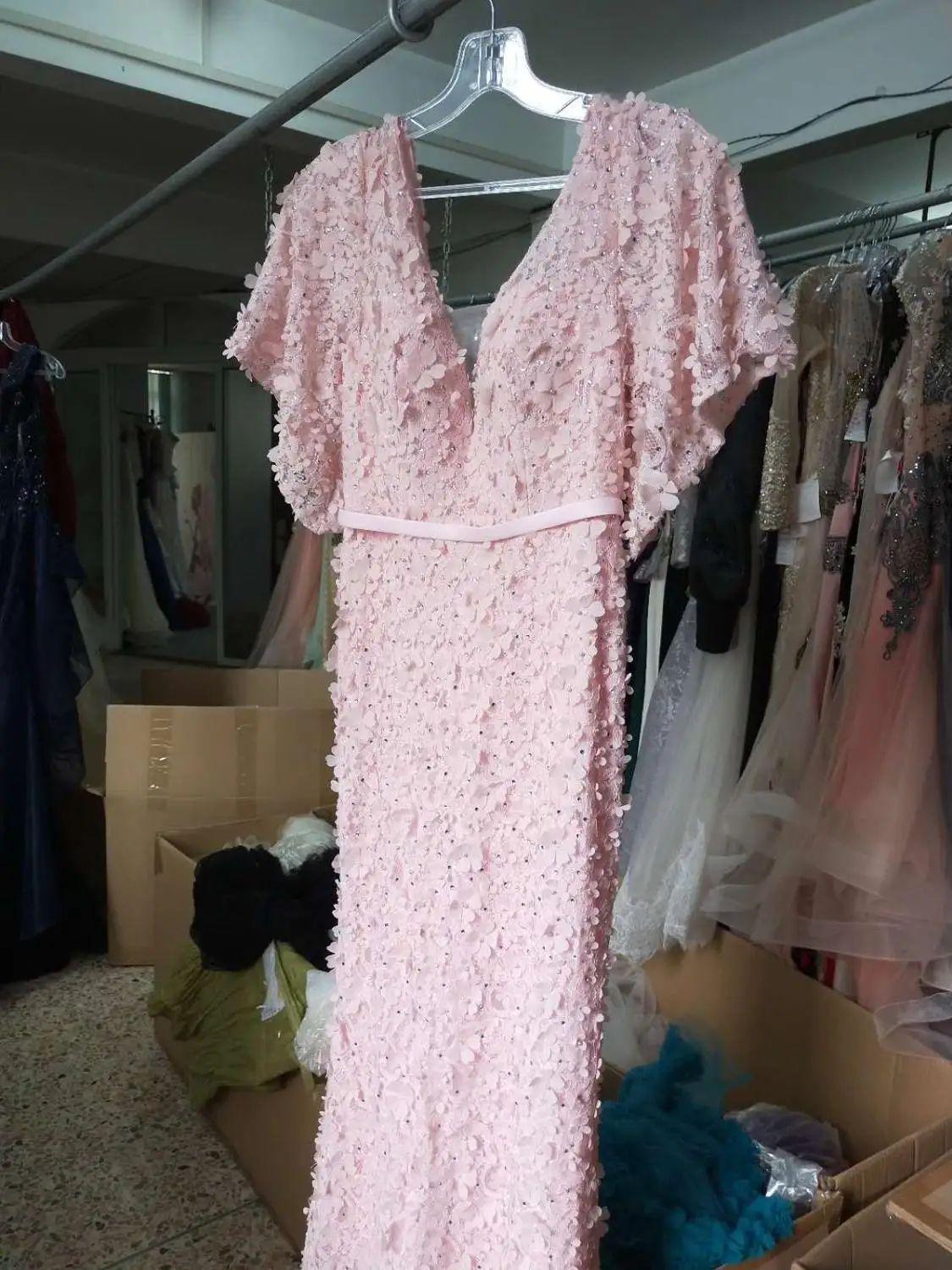pink Сексуальное роскошное вечернее платье русалки с коротким рукавом, Модные Элегантные Вечерние Платья с цветочным кружевом и жемчугом, Serene hilm LA6311 - Цвет: pink