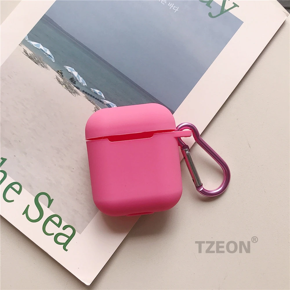 INS силиконовый чехол ярких цветов для Apple Airpods матовый гладкий резиновый защитный чехол коробка сумка для наушников для Airpods Карабин Крюк