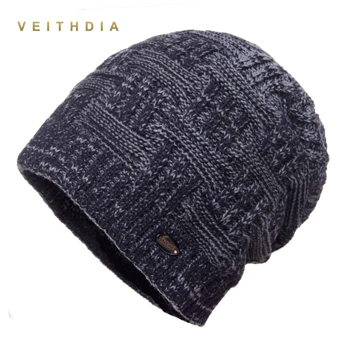 VEITHDIA супер крутые Skullies шапки для мужчин вязаные плюс бархатная Лоскутная цветная