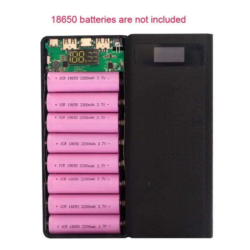 3 порта вход двойной USB выход Светодиодный светильник 8x18650 батарея DIY банк питания