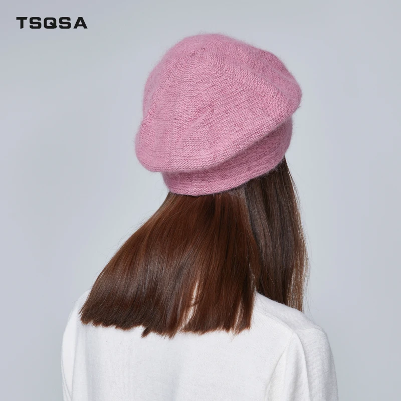 TSQSA Высокое Качество, Модная Шапка Новая Осень Зима Сияющий Вязаный Для Женщин Кролика Меховые Шапки Мягкие Теплые Шапки Cap TAH1836