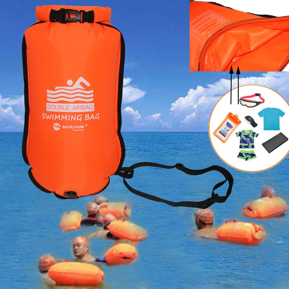 

20L Inflatable Swimming Storage Bag Tow Float Dry Bag Double Air Bag Swimming Trainning Safety Signal Bag