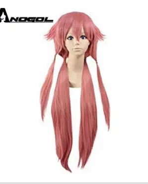 Розовый Anogol Аниме дневник будущего Gasai Yuno Mirai Nikki Длинный розовый прямой Синтетический Косплей парик для Хэллоуина костюм для девочек - Цвет: Розовый