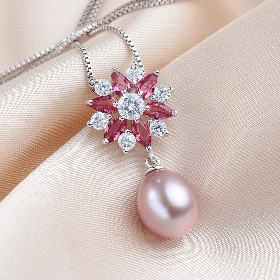 Мода циркон цветок 100% Подвеска из натурального пресноводного жемчуга ожерелье