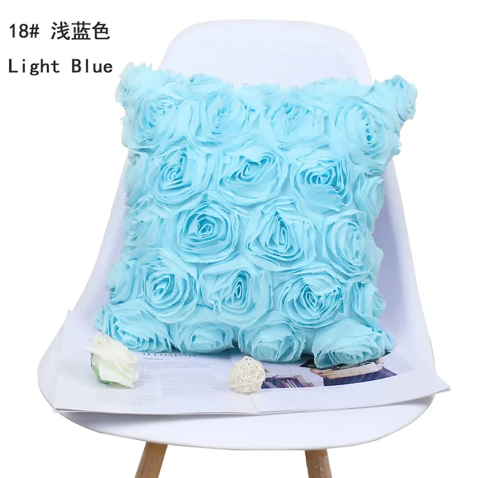 light blue 3D розовая шифоновая ткань с цветами для диванных подушек, наволочки для подушек, 30 х 50/40х40/размером 45*45/40x60/50x50 мм/55x55/60x60 см декоративная наволочка для подушки Чехол - Цвет: light blue