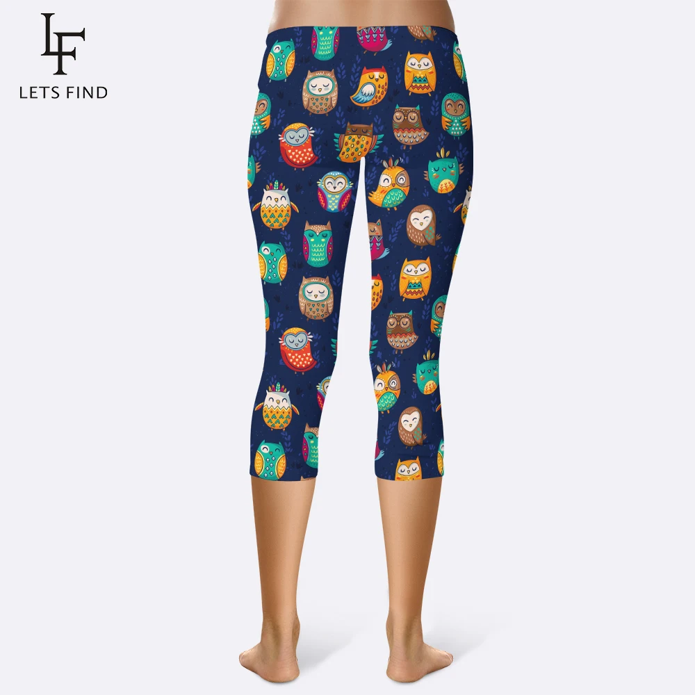 

2019 New Arrival Women Capri Leggings Mid Waist Plus Size Mid Calf Pants High Elasticity Fitness Tribal Owls PrintedLeggings
