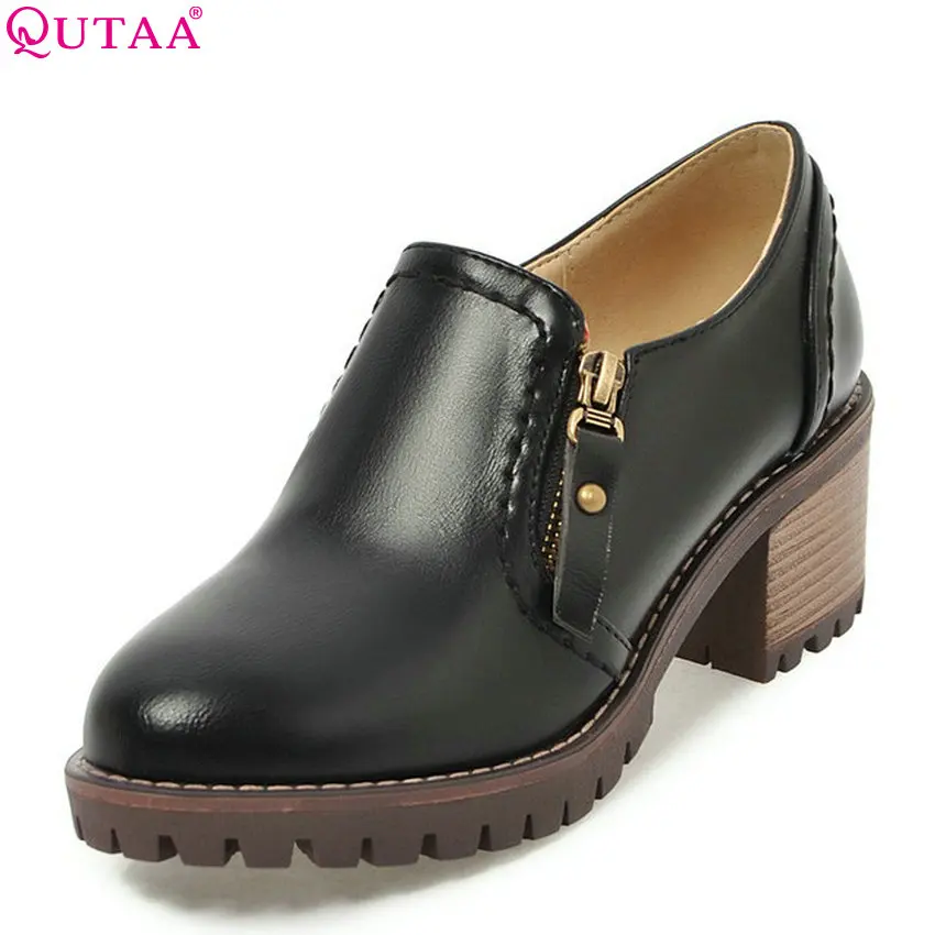 Женские туфли лодочки QUTAA на платформе из искусственной кожи со шнуровкой