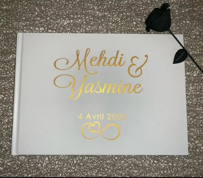 

Personalized Guest Book Gold Calligraphy Alternative Guestbook Custom Names and Date Wedding Journal Infinity love photo ablums