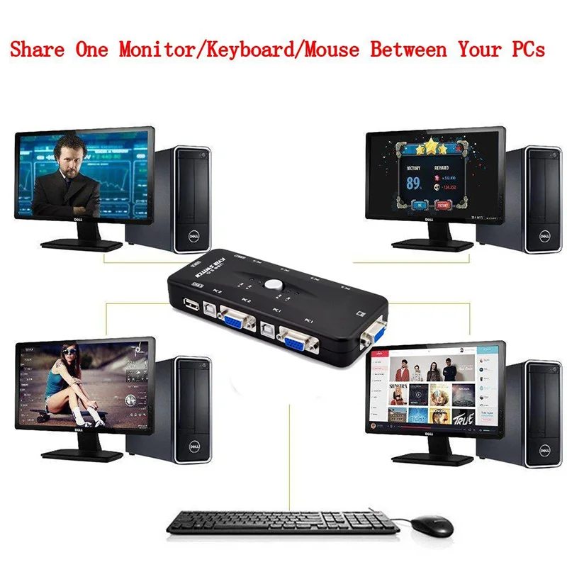 USB переключатели 2 0 VGA разветвитель 4 порта kvm переключатель принтер Мышь