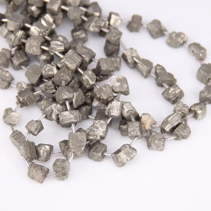 

Full Strand Rock Rough Iron Pyrite Center Drilled Freeform Nugget Loose Beads For Bracelet,Raw Iron Stone Cut Cube Chip Pendant