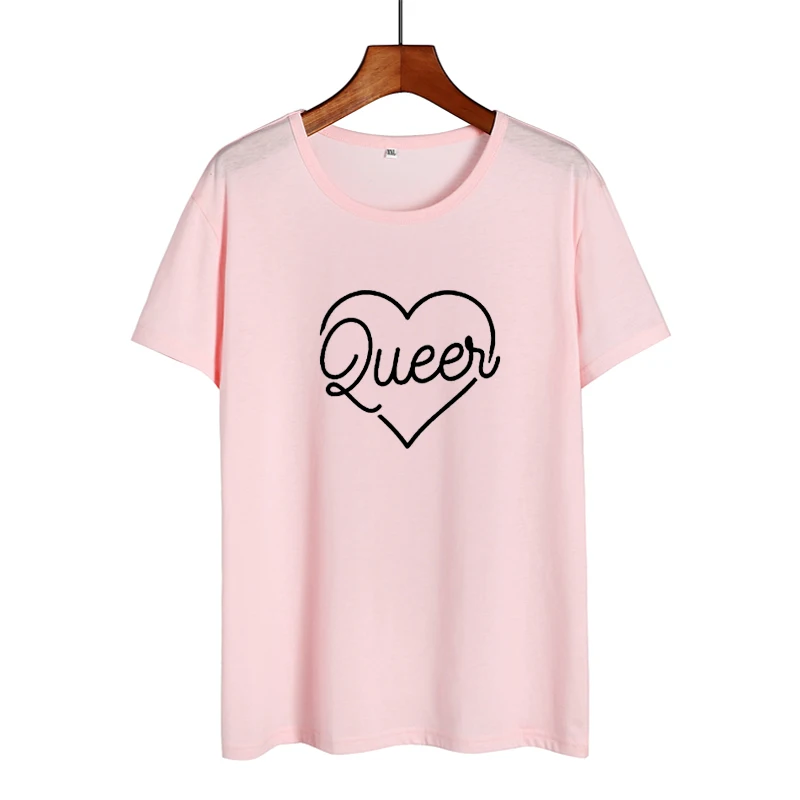 Женские футболки с принтом в виде сердца Queer модные хлопковые топы для лета