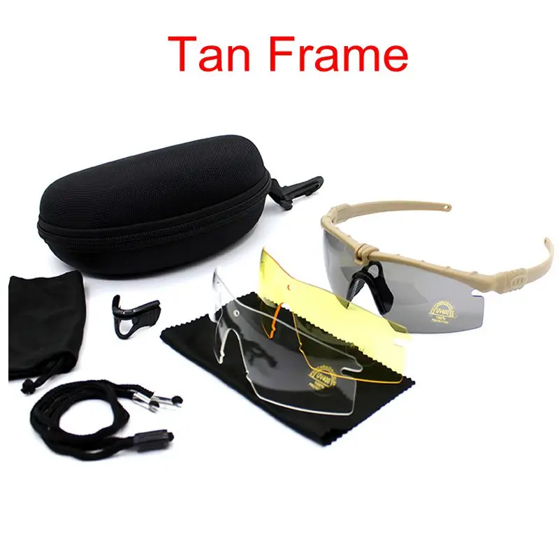 Tan Frame Тактические Солнцезащитные очки съемки Охота Спорт на открытом воздухе UV400 защита мужские очки Военная Униформа солнцезащитные очки для женщин Кемпинг велосипедные очки на открытом воздухе - Цвет: Tan Frame