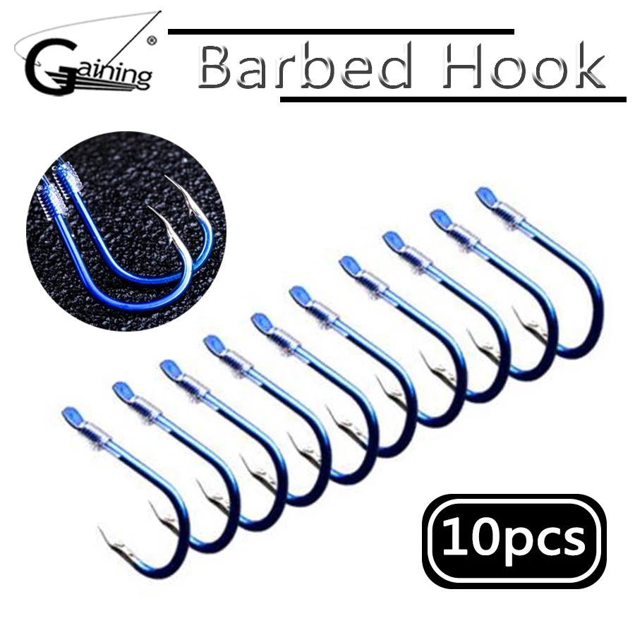 

10 Pairs/lot Fishing Hooks with Nylon Tipped Line High Carbon Steel Carp Hook String Hook Fishing Saltwater