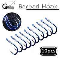 10 pairslot fishing hooks with nylon tipped line high carbon steel carp hook string hook fishing saltwater