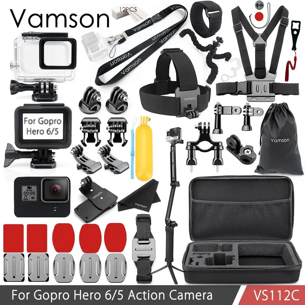 

Vamson for Gopro Hero 7/6/5 for Gopro accessories kit Waterproof housing case Standard Frame Neck Strap VS112C