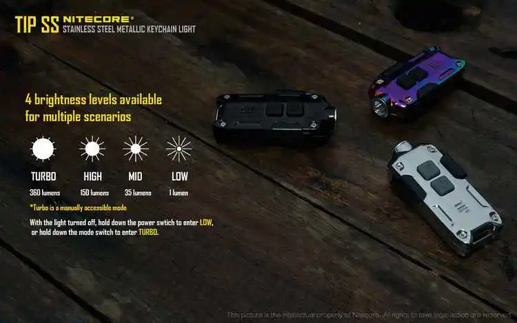 NITECORE TIP SS металлический брелок-светильник из нержавеющей стали с клипсой+ USB кабель MINI EDC USB Перезаряжаемый светильник 360 люменов