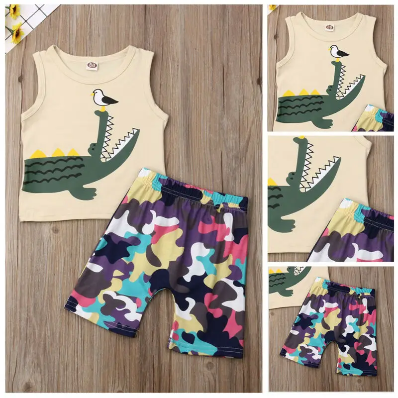 Emmababy 2019 Children Clothing Suits For Boys Clothes Kids Toddler Enfant Fille Infantis Outfits crocodile Camouflage 2pcs |