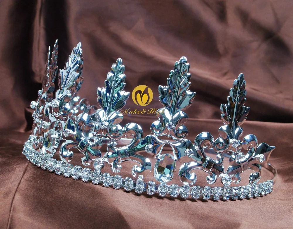 Мужская благородная король Тиара Диадема Женская Корона Посеребренная Стразы