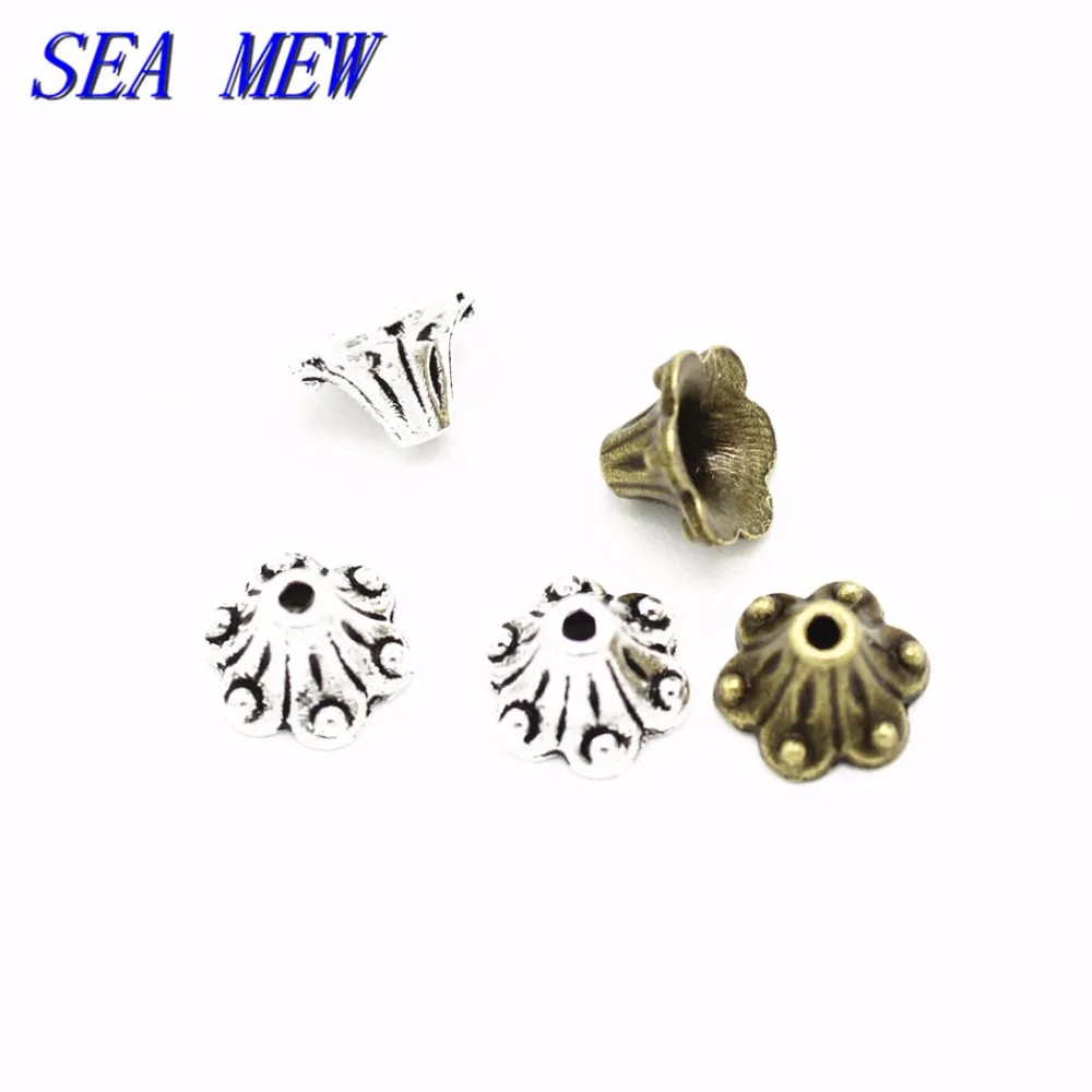 SEA MEW 50 шт 10 мм * 5 античная бронза/серебро Цвет Цветы бусины крышки разъемы из