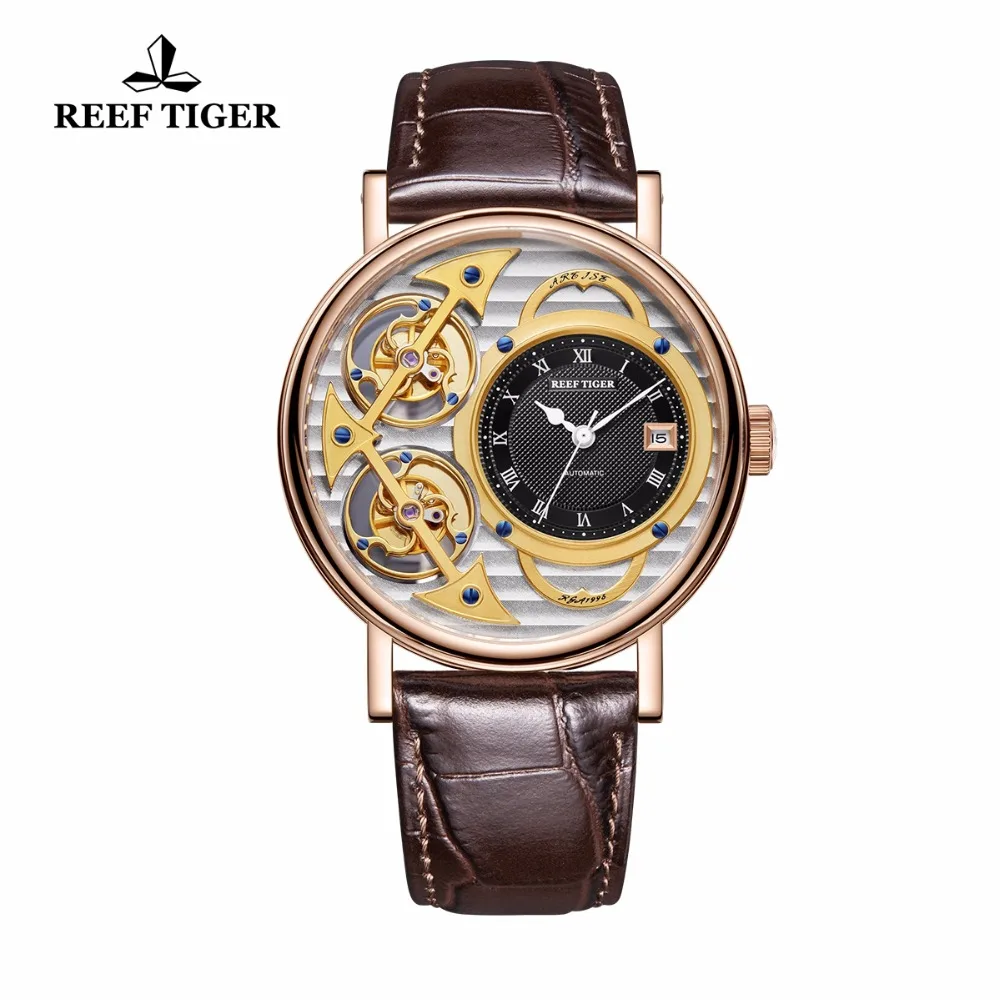 Брендовые Роскошные модные часы Reef Tiger/RT с кожаным ремешком механические