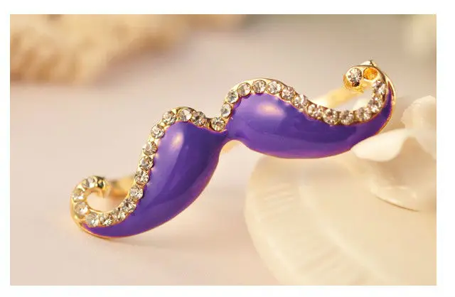 MOQ $15 (mix order) Free Shipping fashion jewelry imitation diamond moustache double ring beard (6 colors) BFSR-0009 | Украшения и