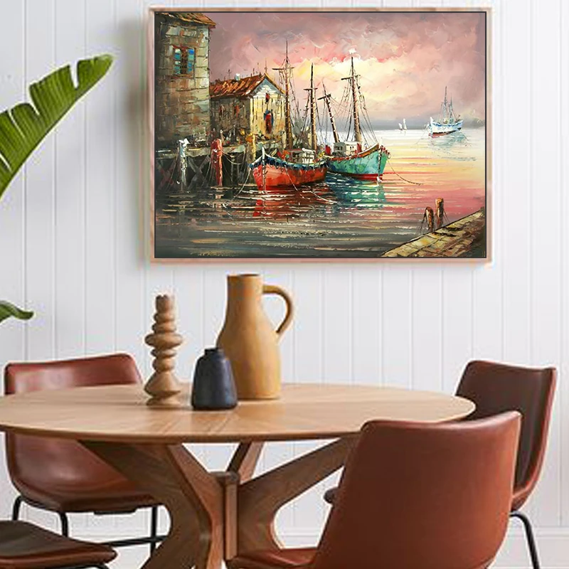 Рисуй по номеру Wall art живописи номерам лодка Закат гостиная спальня украшения