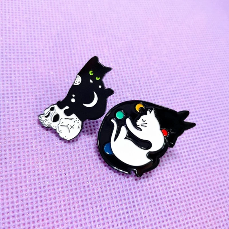 Заколки для кошек Yin Yang черно белые заколки с изображением призрака черепа ведьмы