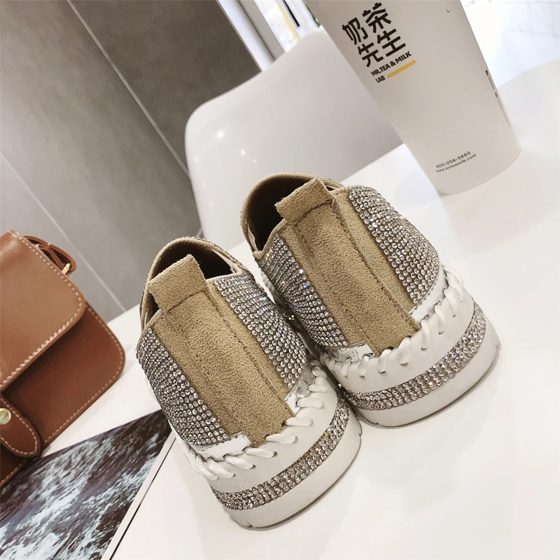 

Flat Platform Shoes Woman Flats Slip on Bling Rhinestone Solid Crystal Women Shoes Ladies Round Toe Casual Shoes Female Flats