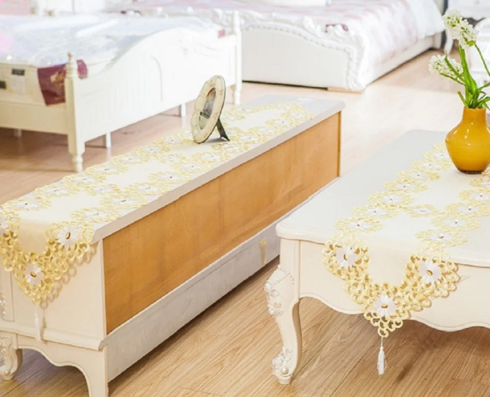 WLIARLEO скатерть с цветочной вышивкой полый стол бегунок кисточками роскошный