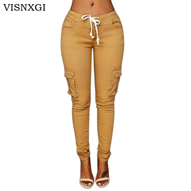 

VISNXGI Women Casual Spring Autumn Haren Pants Trousers Elastic Waist Cotton Ankle Length Drawstring Pocket Decoration Bottom