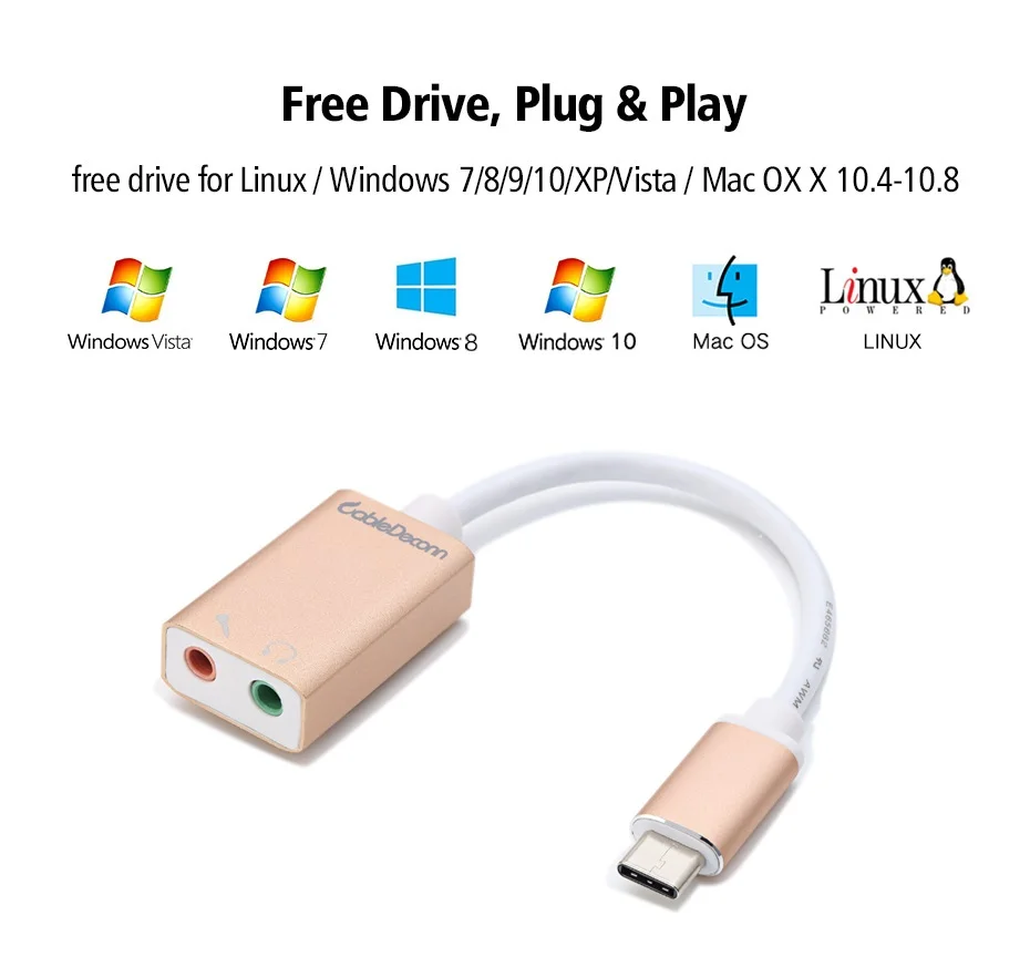 

Type-c to 3.5mm Jack Adapter USB-C 3.5 MM Microphone Headphone Mic Speaker Audio Aux External Extension for Laptop Smartphone