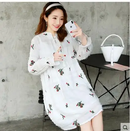 Платья для беременных платье кормящих матерей вышивка белая льняная одежда