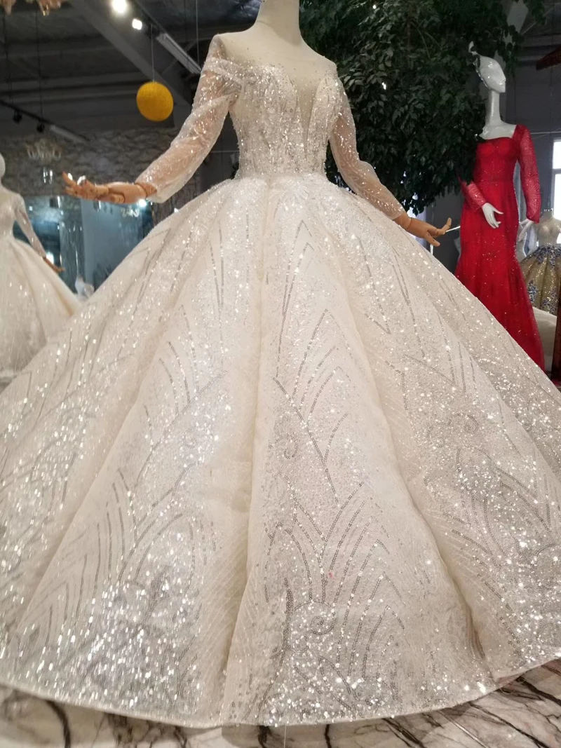 HTL048 International new material wedding dresses with glitter o-neck swollen ball gown hot sale 2020 floor length | Свадьбы и