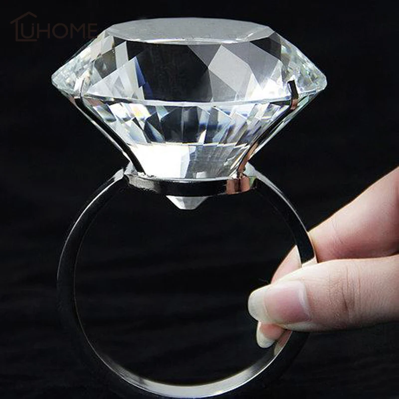 

8cm Huge Crystal Diamond Ring Party Wedding Decoration Home Glass Craft Decor Desktop Car Decoration Christmas Propose Gift
