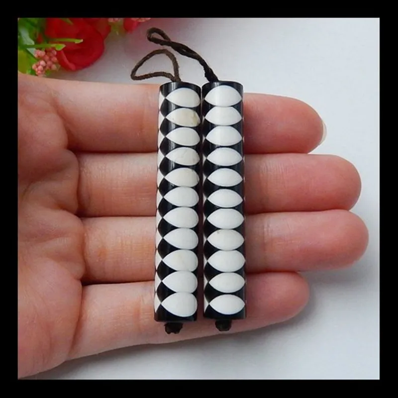 

Natural gemstone ,Obsidian,Howlite Gemstone Intarsia fashion Earring,50x9mm,15.2g